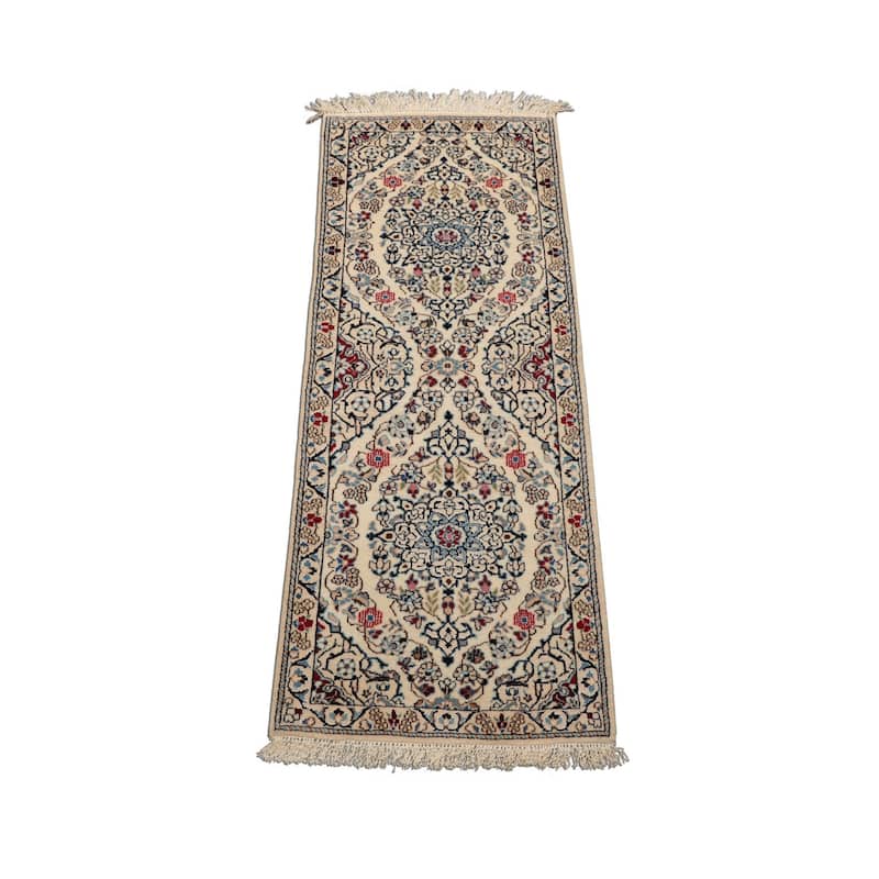 1'9''x4'3'' Runner Hand Knotted Wool Ivory 300 KPSI Area Rug - 1' 9'' x 4' 3''