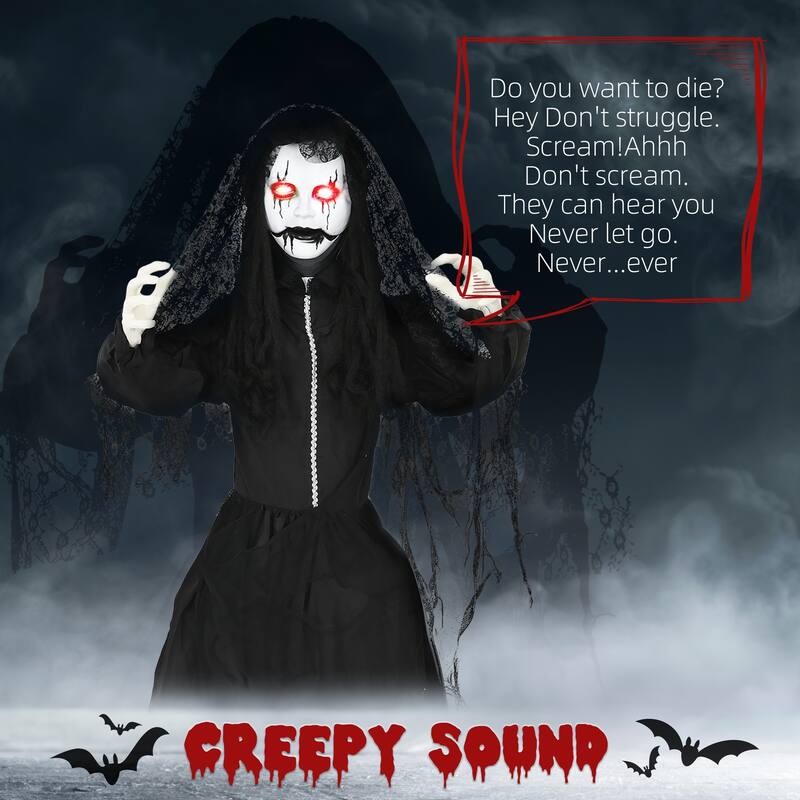 67in Animated Ghost Bride Halloween Prop Sound Activated Light-Up Eyes Creepy Voice Indoor Outdoor