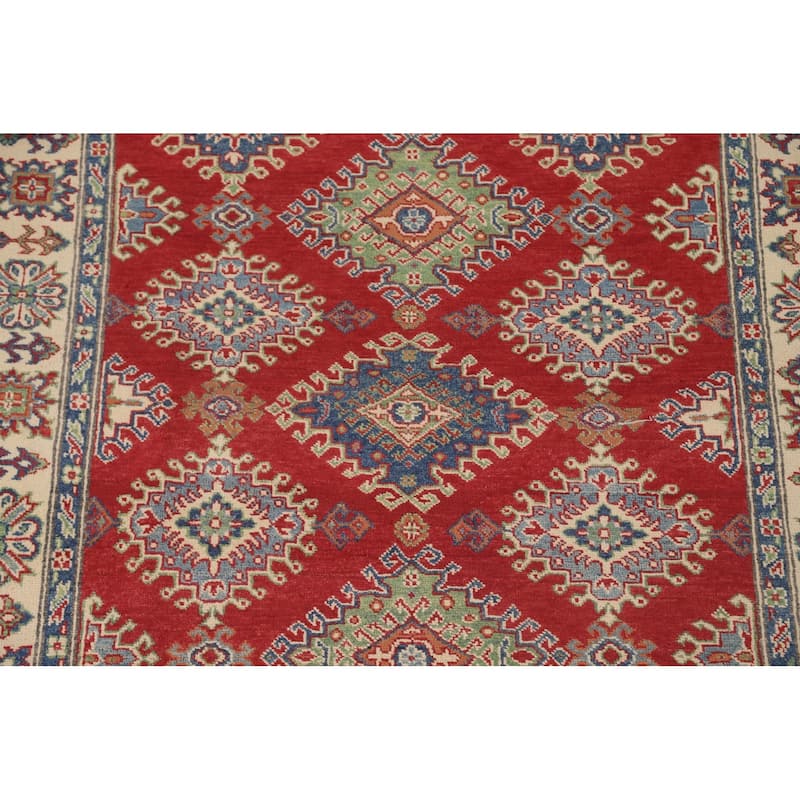 Red Kazak Area Rug Hand-Knotted Oriental Wool Carpet - 5'0" x 6'8"