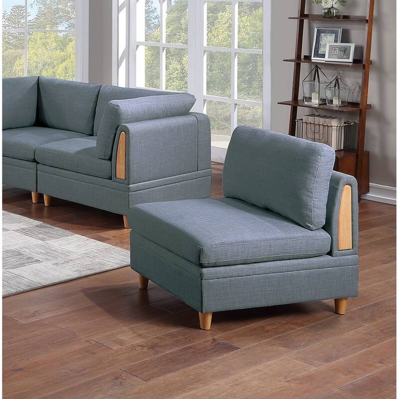 7pc Steel Gray Fabric Sectional Sofa Set - 4 Wedges, 2 Armless Chairs, 1 Ottoman