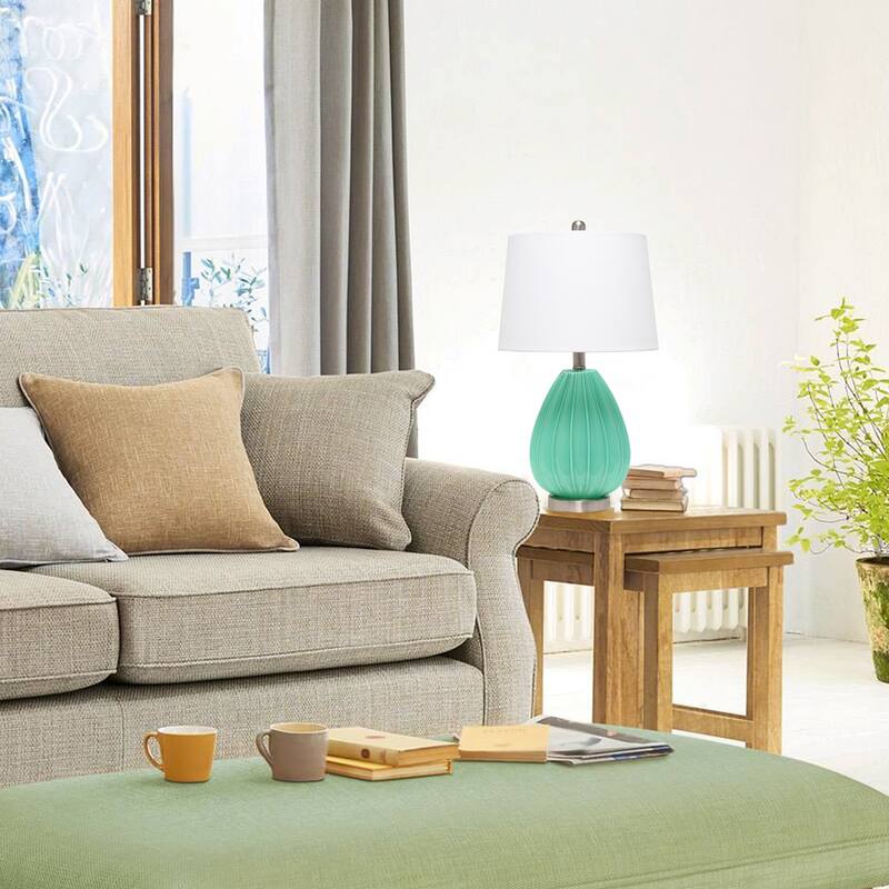 23.25 in. Seafoam Finish Table Lamp with White Shade, Sturdy Table Lamp for Living Rooms and Bedrooms