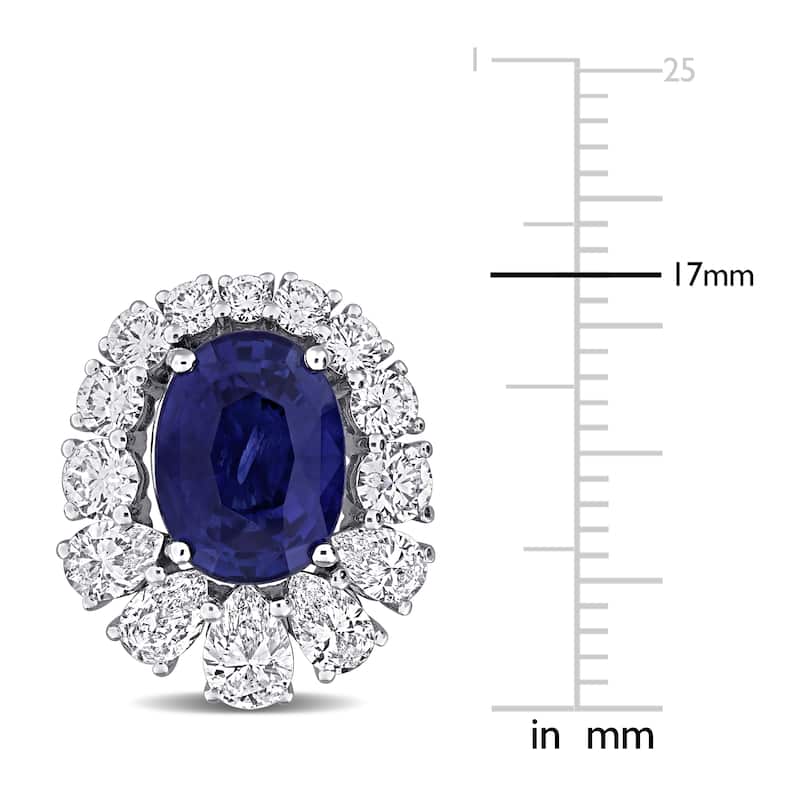 Miadora 6 1/6ct TGW Blue Sapphire and 2 5/8ct TDW Diamond Halo Earrings 14k White Gold