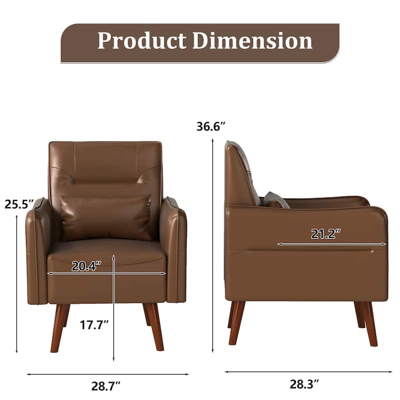 Button Tufted Faux Leather Accent Chair Armchair with Solid Sagwan Wooden Frame