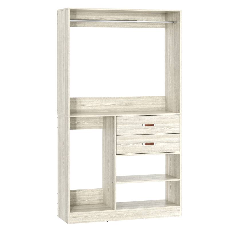 Vryon 40''W Freestanding Closet Organizer with Hanging Rod, Closet System Wardrobe with Wood Drawers - White Oak