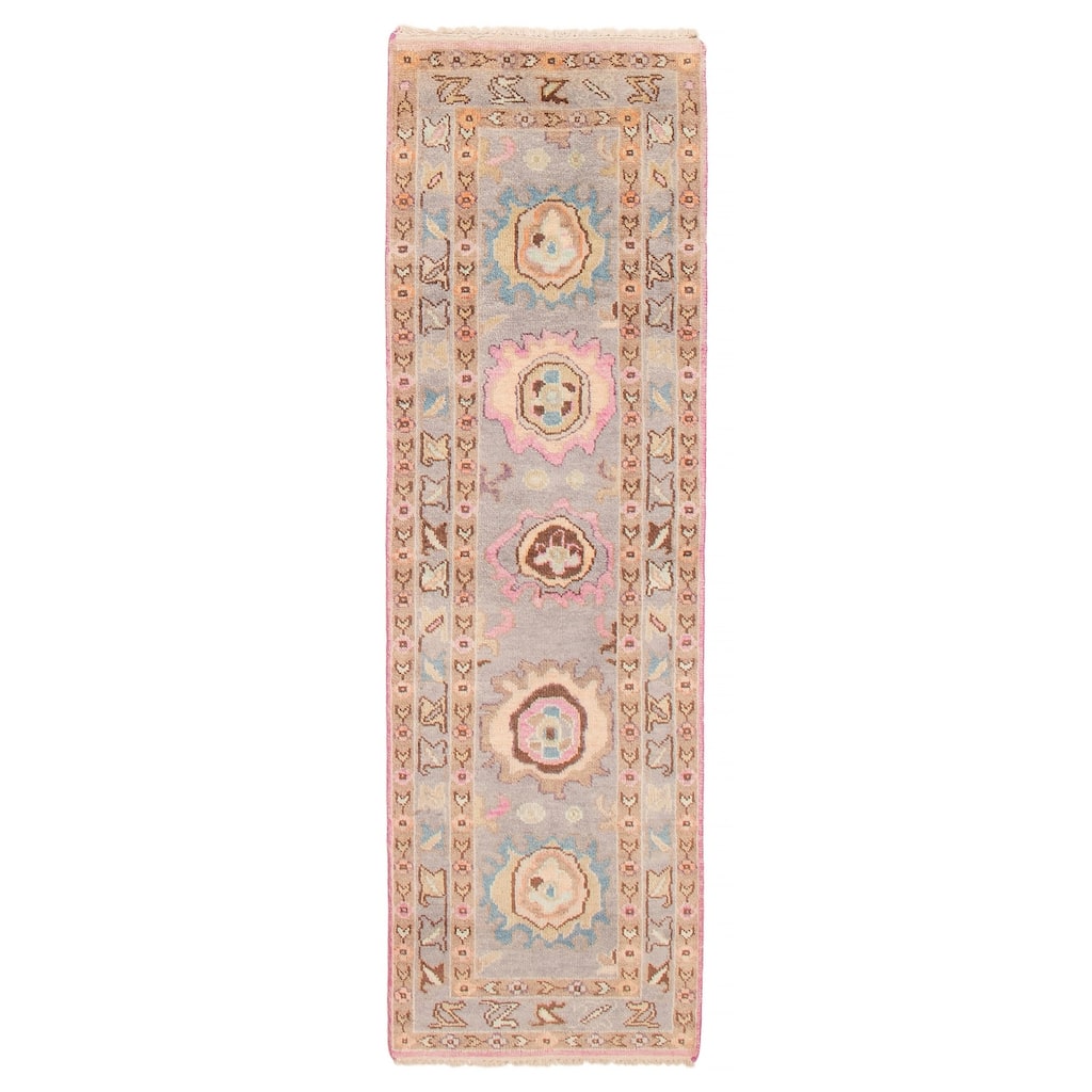 ECARPETGALLERY Hand-knotted Modern Oushak Grey Wool Rug - 2'4 x 7'11