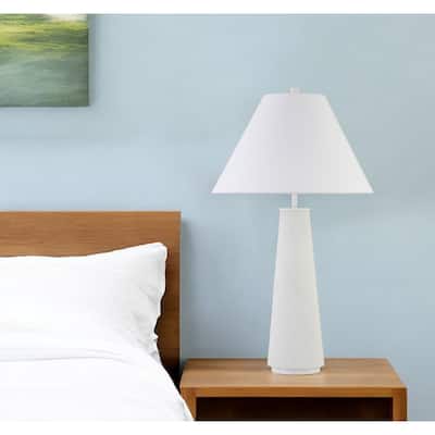 28" White Ceramic Table Lamp With White Cone Shade