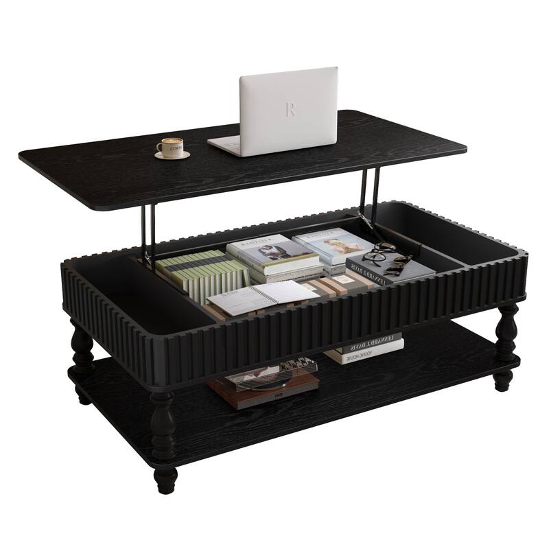 47.24" Lift Top Coffee Table with Storage Solid Wood Construction Modern Design for Small Spaces and Work Tasks