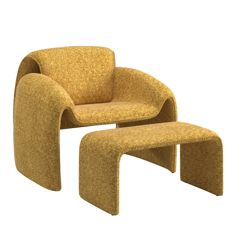 Maratea Round Arm Accent Chair and Ottoman by iNSPIRE Q Modern - Chair and Ottoman - Mustard Yellow Boucle