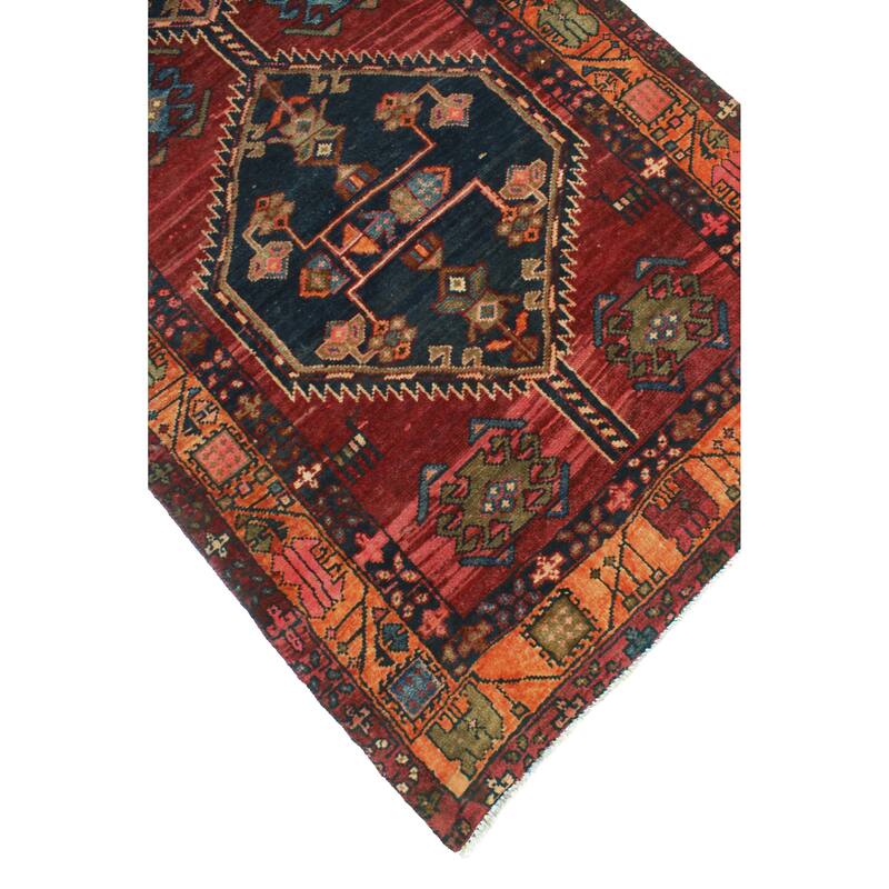 Fine Vintage Distressed Kuliraga Burgundy/Charcoal Runner - 3'5" x 9'3"