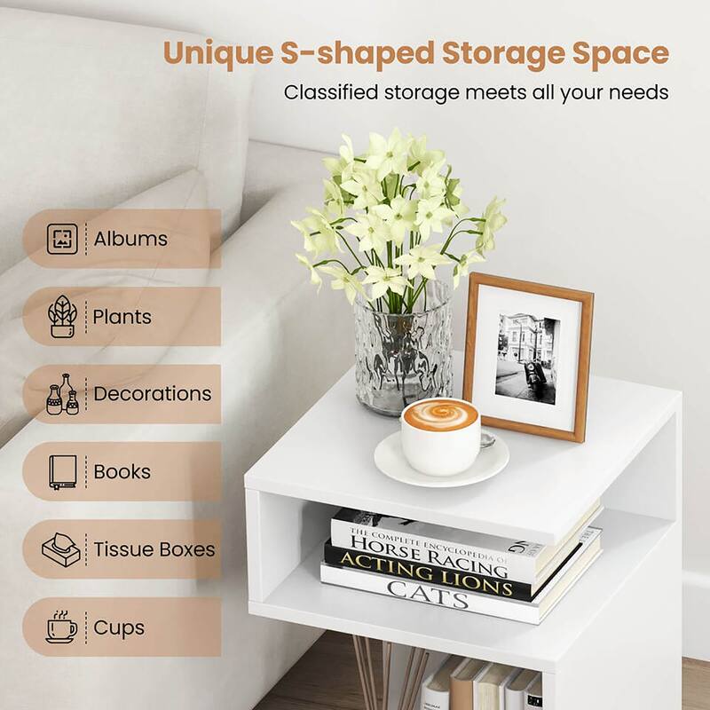 Gymax 2PCS S-Shaped Side Table for Small Space Morden End Table