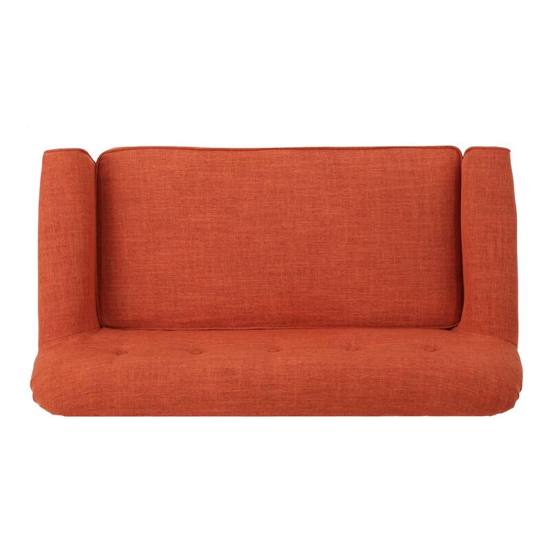 Orange Fabric Loveseat Minimalist Sofa Couch with Button Tufted, 2-Seater Sofa Couch with Rolled Armrests