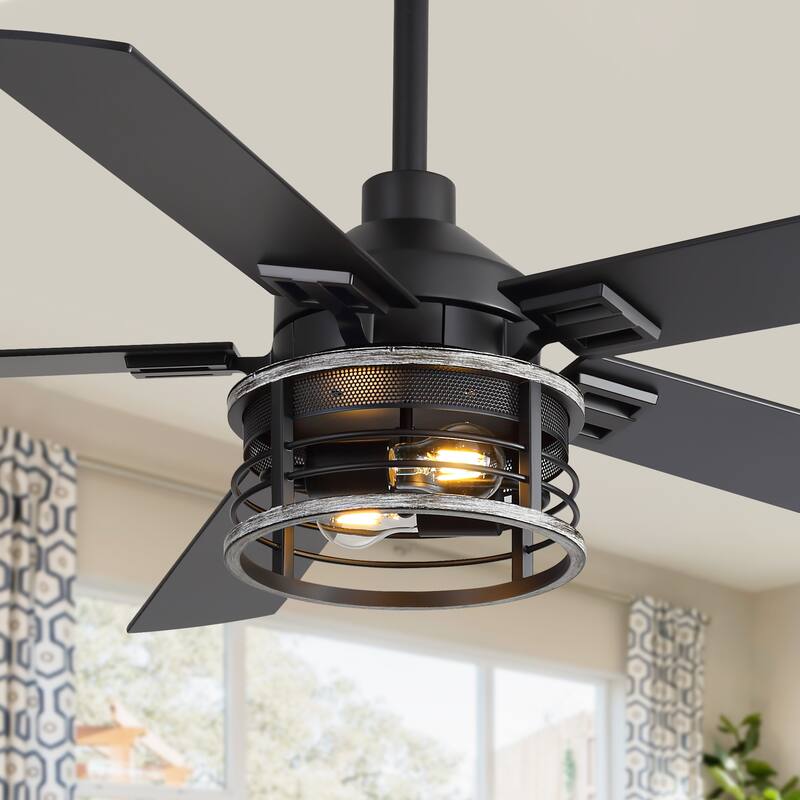 52-inch Reversible 5-Blade Caged Ceiling Fan with Light and Remote - Remote