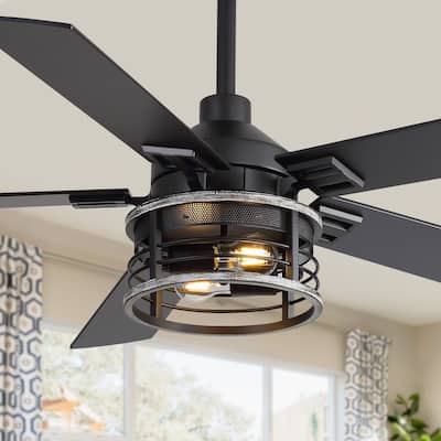 52-inch Reversible 5-Blade Caged Ceiling Fan with Light and Remote