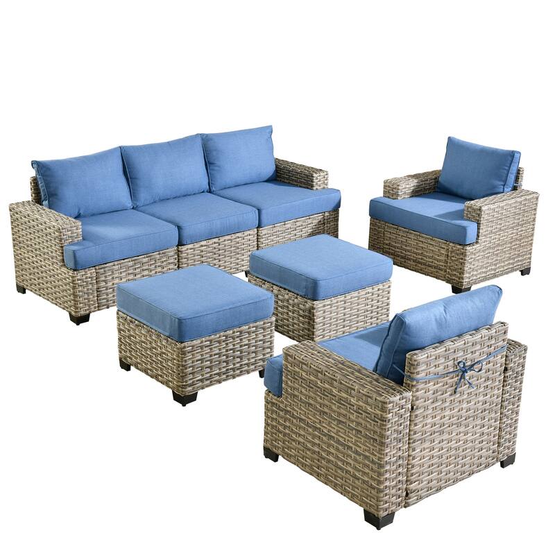 XIZZI 7 Pieces Patio Furniture Wide Armrest Conversation Sofa Set with Ottomans
