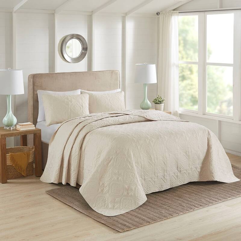 3 Piece Reversible Bedspread Set Cream Full/Queen - Cream
