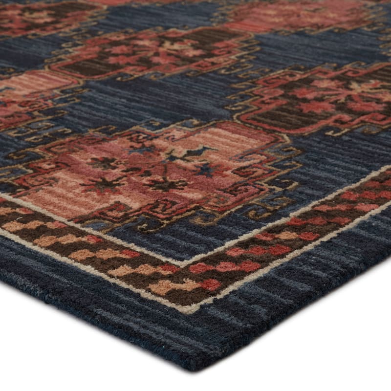 Kyoto Handmade Tribal Dark Blue/ Pink Area Rug