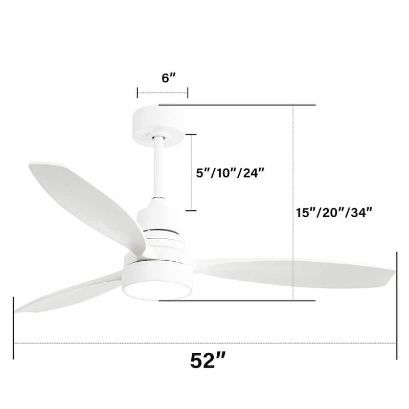 52" Farmhouse Style Wood Walnut Ceiling Fan With Lights and Remote Control, Dimmable LED Optional
