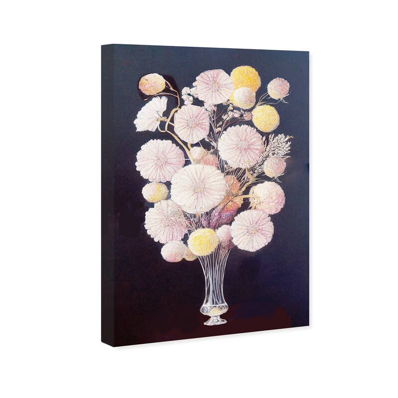 Wynwood Studio Canvas Floral and Botanical With Gusto Flowers Blue and Dark Blue Traditional Wall Art Canvas Print - Blue, Pink