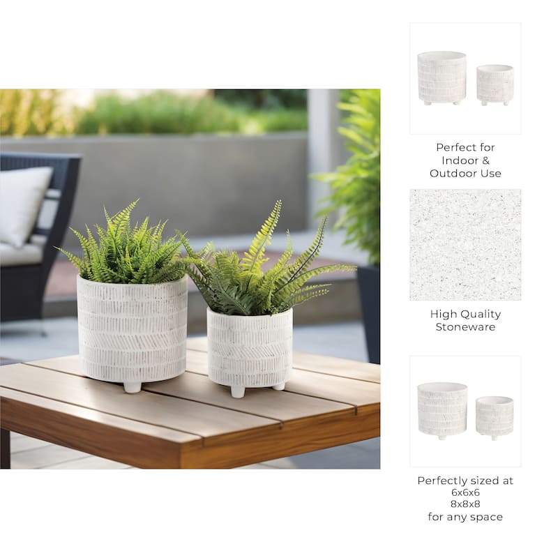 Ceramic Patterned Footed Planter - Set of 2 - 6" - 8"
