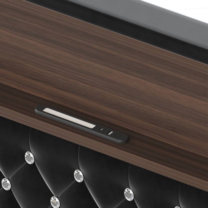 Full Size Tufted Soft Bed Frame with USB Port and Night Light