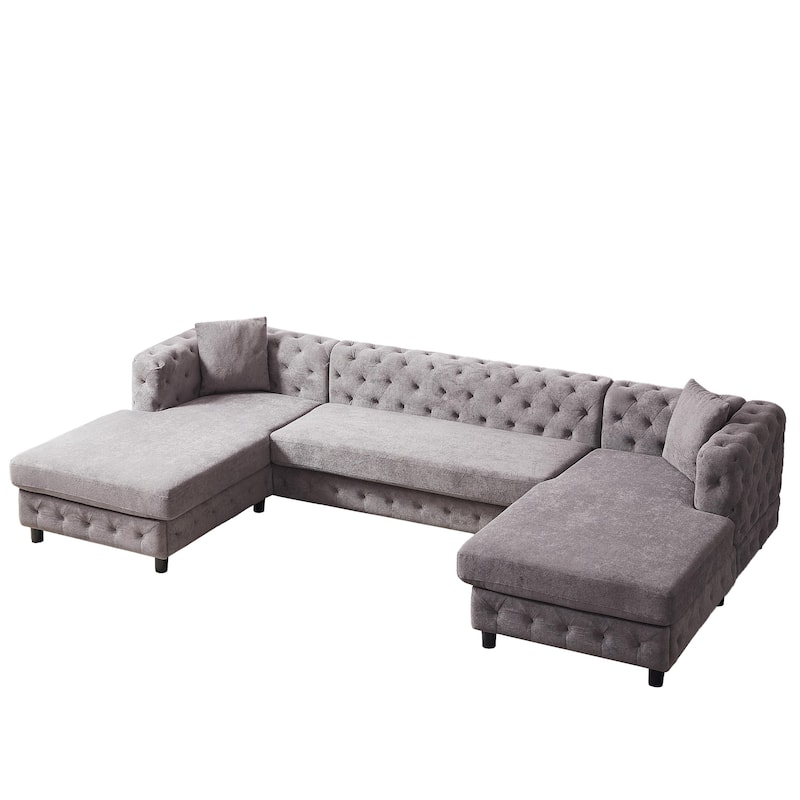 126" Chenille U-Shaped Sectional Sofa with Dual Chaise Lounges and 2 Pillows