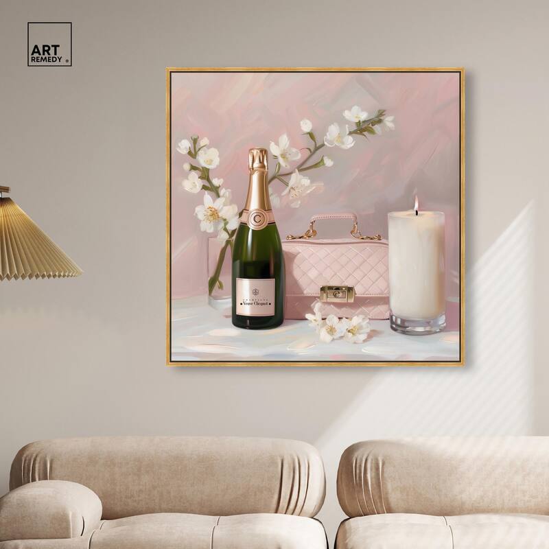 Pink Purse Champagne and Candle Canvas by Art Remedy