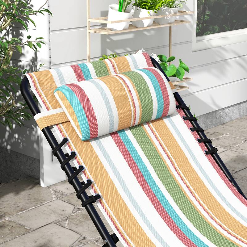 Outsunny Folding Chaise Lounge Chair Set of 2, Patio Sun Tanning Chair, Outdoor Chaise Lounger with 4-Position Reclining Back
