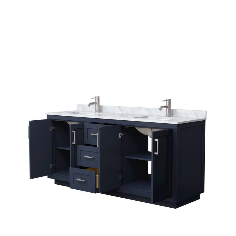 Miranda Double Vanity Set, White Carrara Marble Top, No Mirror