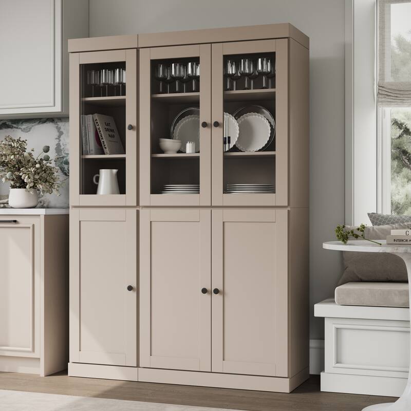 Palace Imports 100% Solid Wood 48.5" Pantry Cabinet with Clear Glass, Shaker Doors, 2-Drawers and Adjustable Shelves
