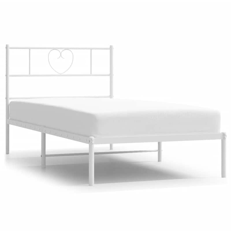 vidaXL Twin Metal Bed Frame with Headboard, White, No Mattress - 77.2" x 41.3" x 35.4"