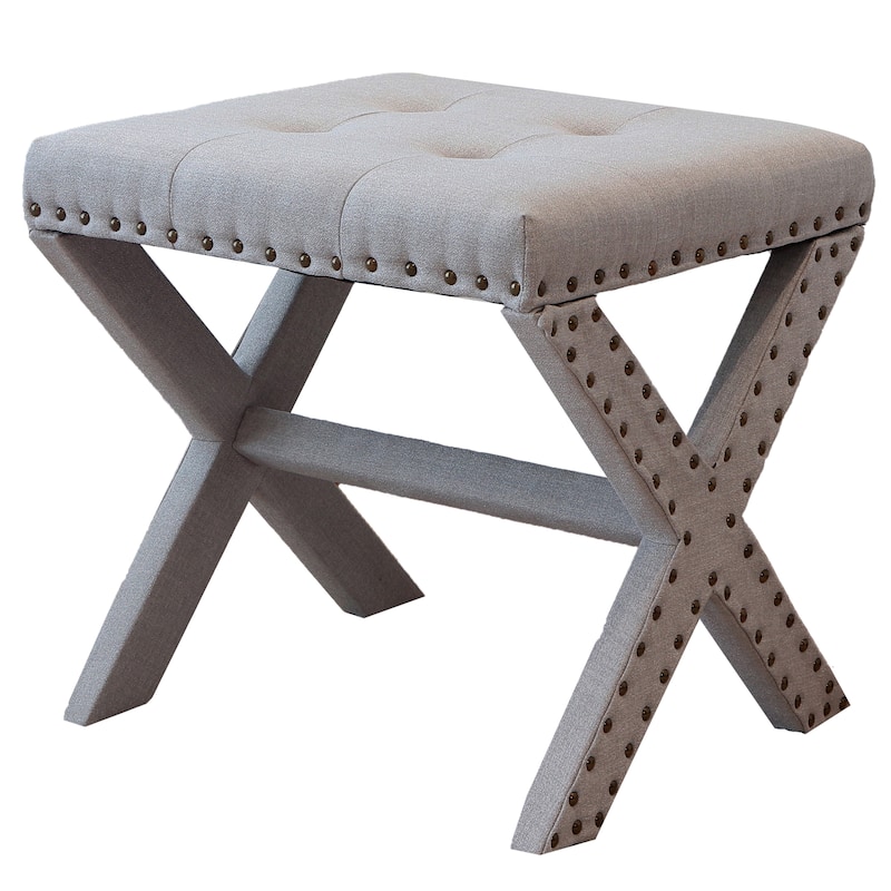 Modern Chic Vanity Stool X-Base Ottoman With Nailhead Trim (Set of 2)