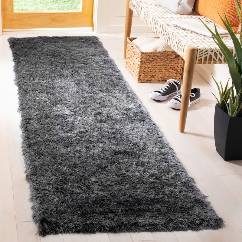 SAFAVIEH Handmade Nataly Shag Danara 2.5-inch Thick Rug - 2'3" x 8' Runner - Slate