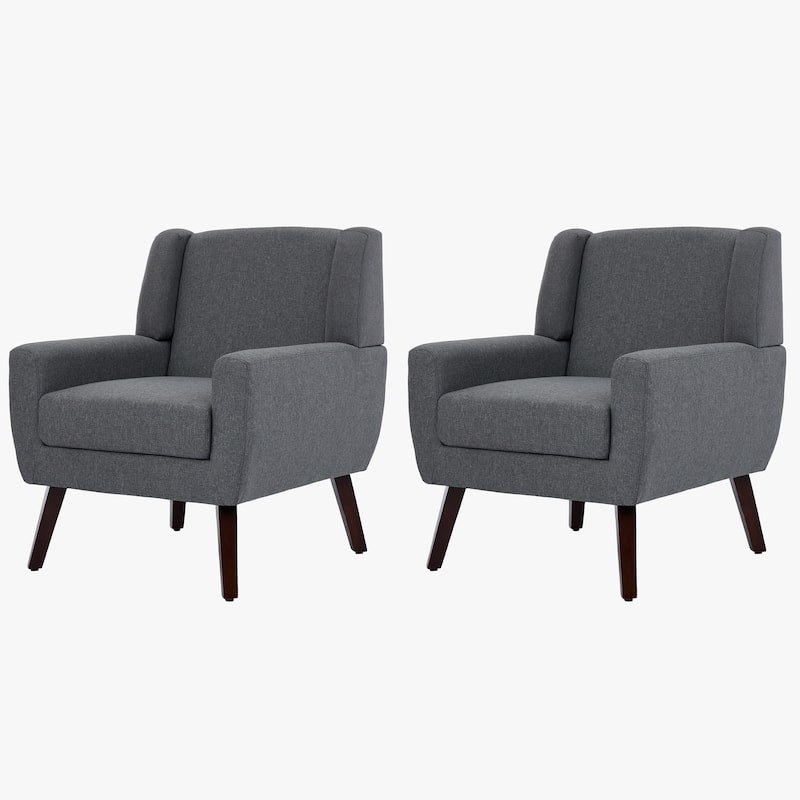 Linen Upholstered Accent Chair Wingback Armchair Set of 2
