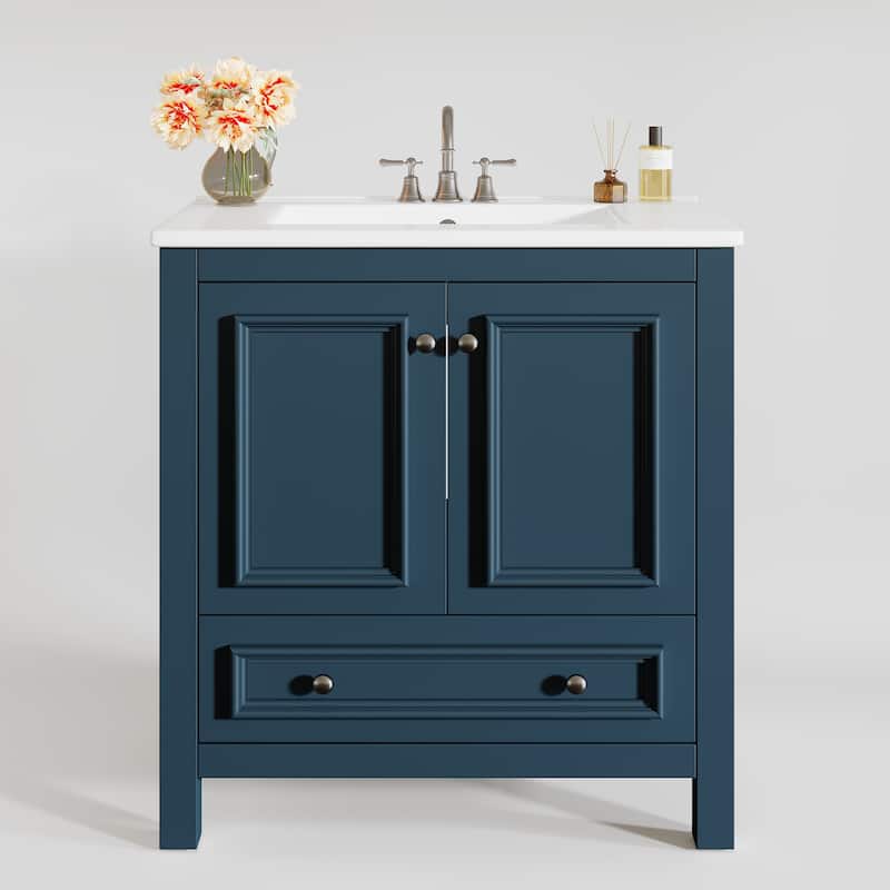Modern Bathroom Vanity with Sink, Vanity Cabinet with Drawer and Door Organizer