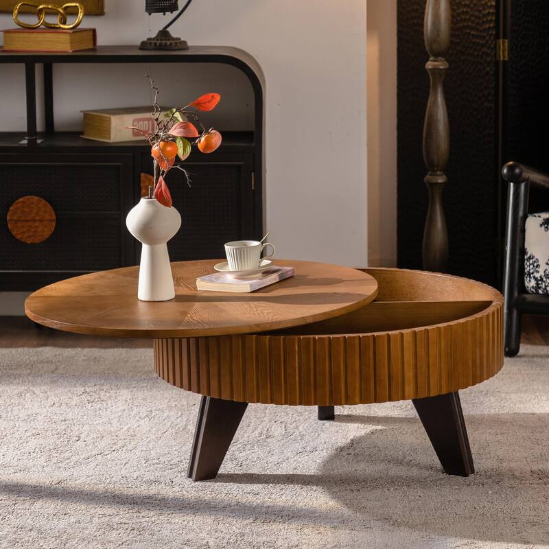 Retro Round Coffee Table with Storage