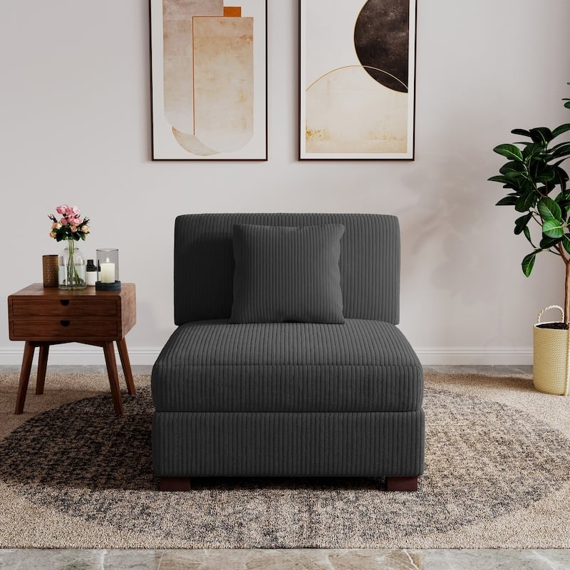 Modern L-Shaped Corduroy Modular Sectional Couch Sofa with Pillows - Grey-Only Armless chair - Symmetrical