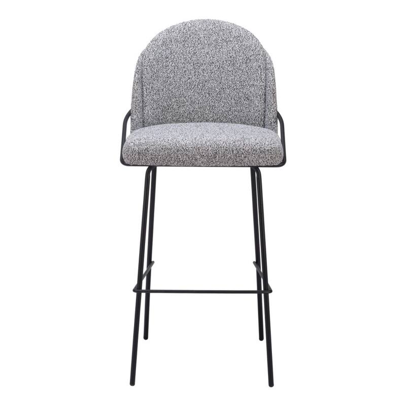 Set of 2 Light Grey Shearling and Steel 30 Inch Bar Height Chairs - 42.9" H x 20.1" W x 21.3" D