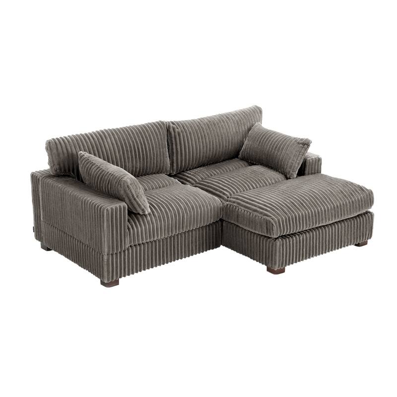 Upholstered Plush Flannel Modular Sectional Sofa with Pillows,Ajustable Headrest