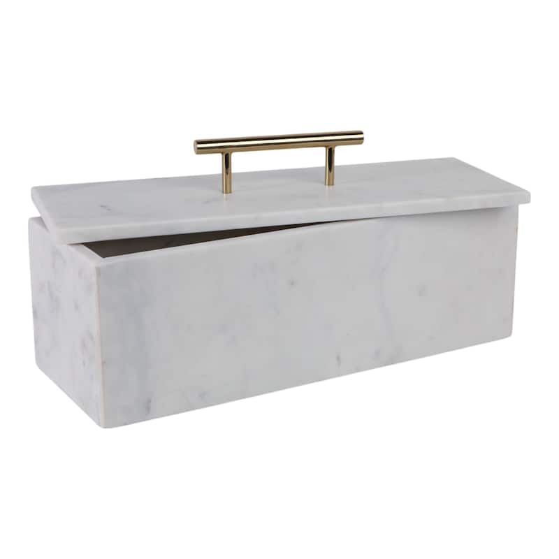 Marble Decorative Box Lidded Container Modern Handle Accent Luxury