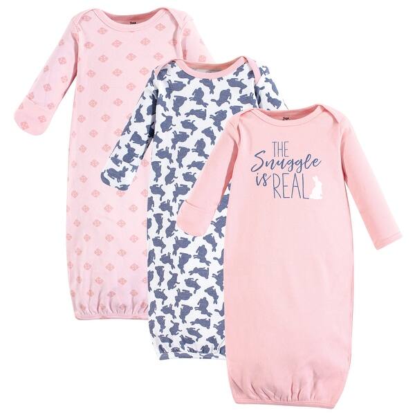 slide 1 of 1, Yoga Sprout Baby Girl Cotton Long-Sleeve Gowns 3pk, Snuggle Bunny 0-6 Months - Snuggle Bunny