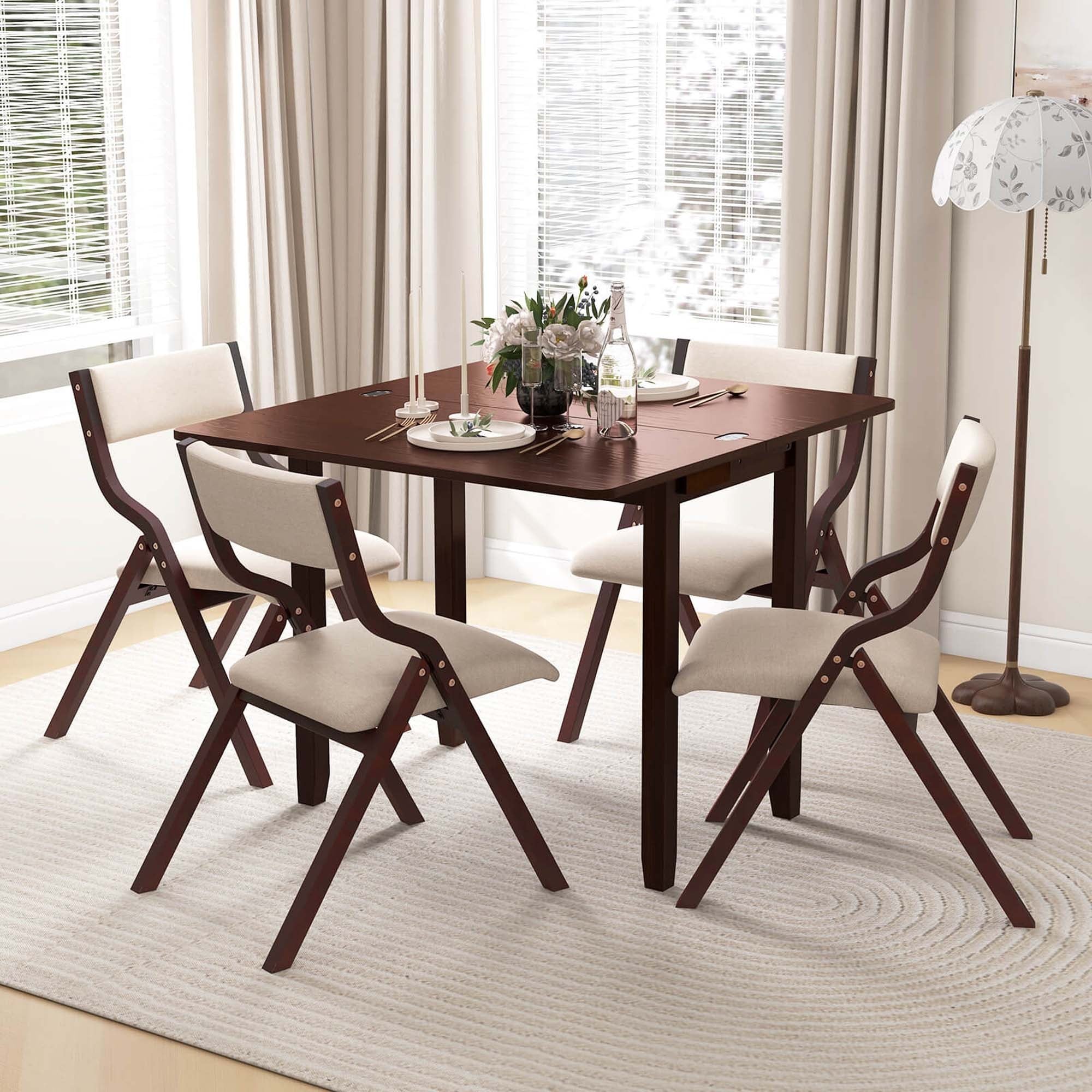 Folding Dining Extending Table And Chairs Set Modern Extendable