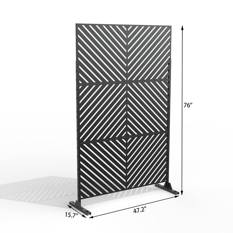 Black Metal Free Standing Outdoor Privacy Screen for Patio Garden