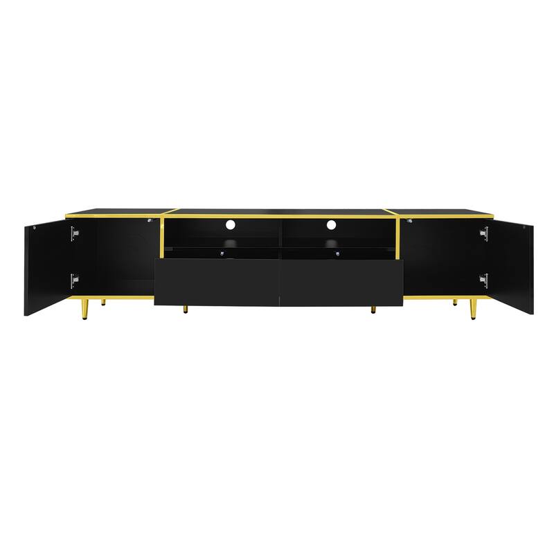 Modern LED TV Stand Storage Cabinet with 2 Drawers & 2 Shelves, Entertainment Center Console for TVs up to 80"