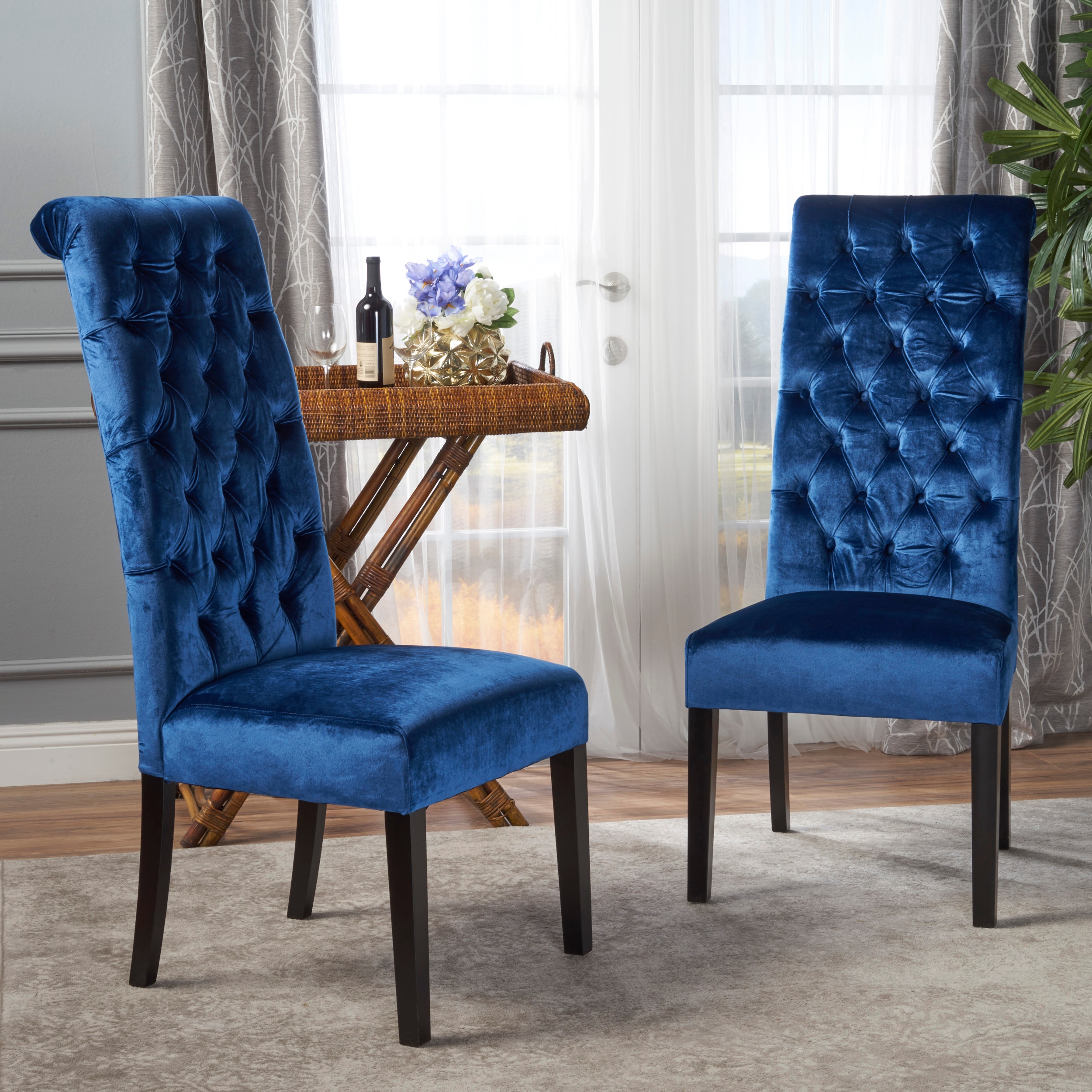 Leorah Tall Back Tufted Velvet Dining Chair Set of 2 by