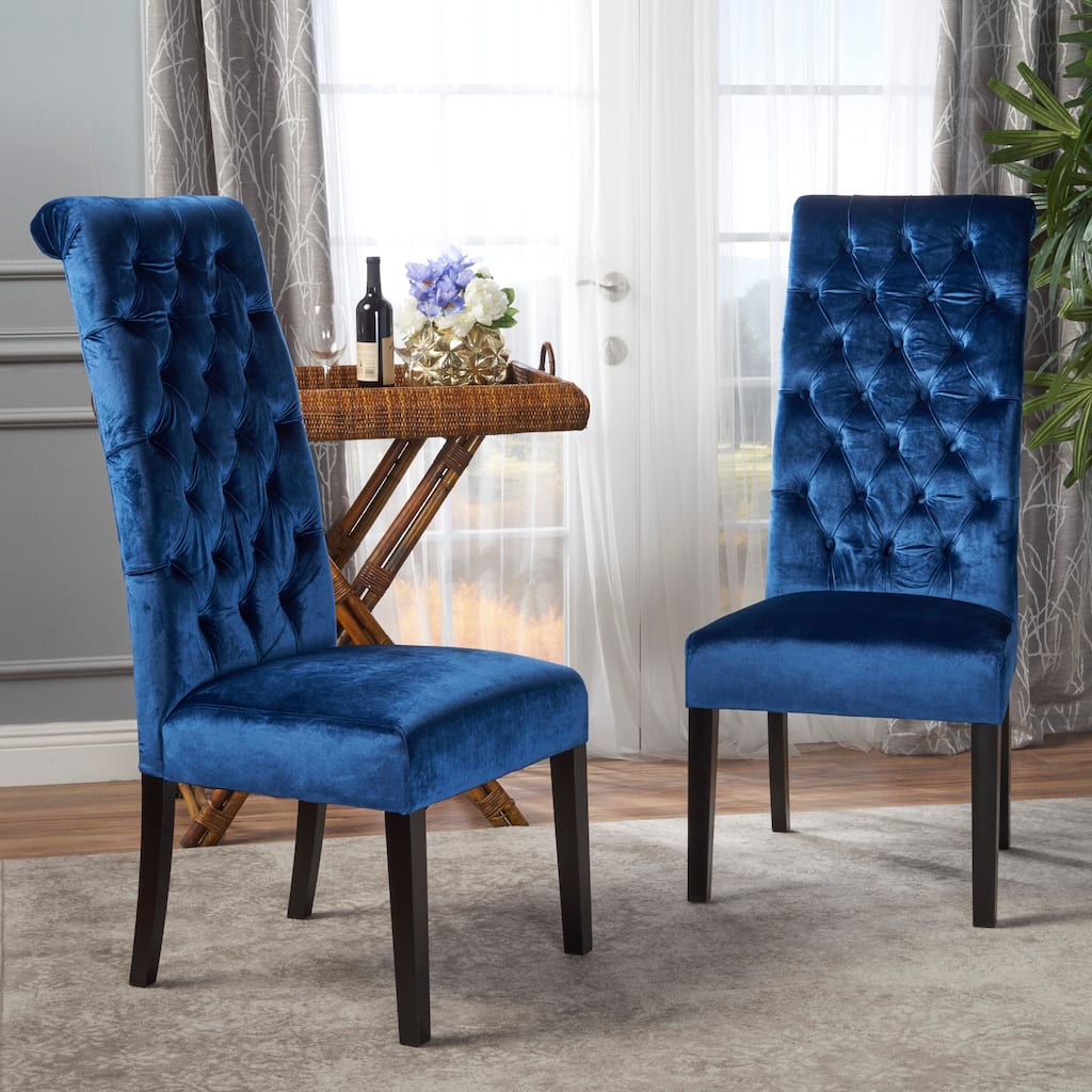 Navy Blue Velvet Dining Chairs Set of 2, Kitchen Dining Room Furniture Dining Chairs, Birch Wood Frame Living Room Side Chairs