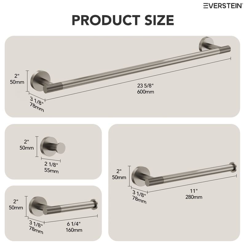 4-Piece Wall Mounted Bathroom Hardware Set, Stainless Steel Towel Bar Set
