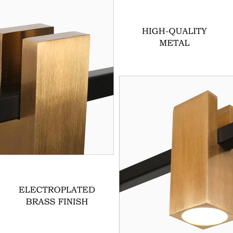 Modern 5-Light Black Gold LED Rectangle Chandelier Hanging Pendant Light for Dining Room - 27.5" L x 1.5" W x 12" H