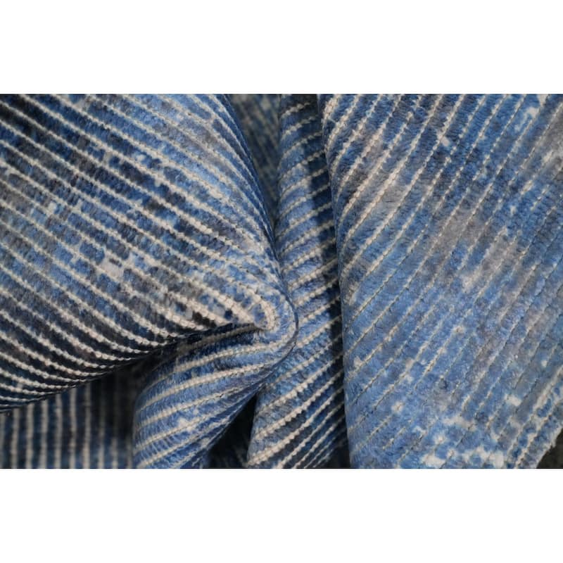 Hand Knotted Oriental Viscose Silk Carpet Modern Abstract Navy Blue & Blues Abstract Area Rug - 7' 10'' X 5' 5''