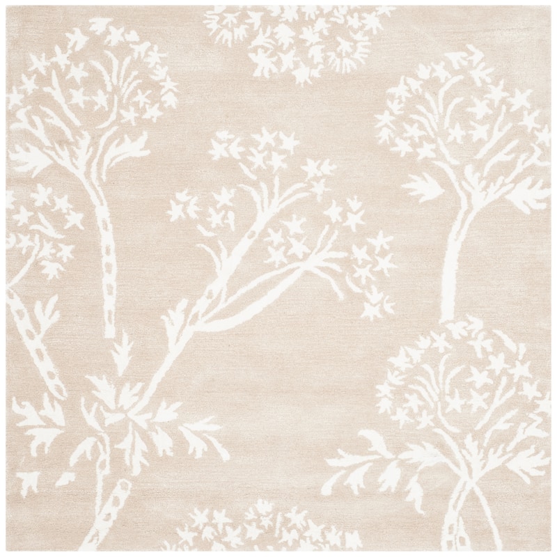 SAFAVIEH Handmade Bella Enriketa Modern Floral Wool Rug - 5' Square - Sand/Ivory