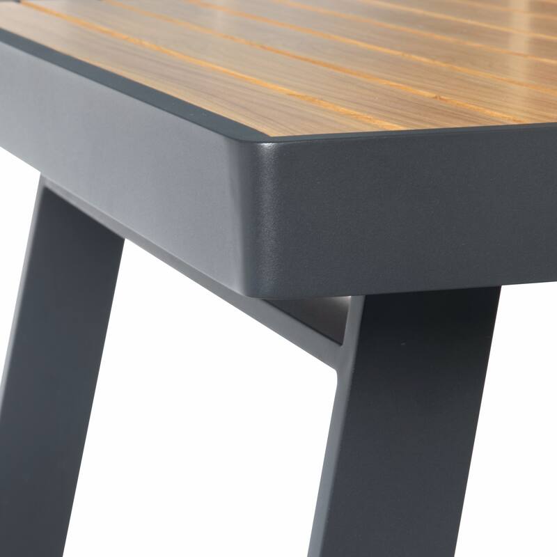 HIGOLD 6801 Nofi Outdoor Dining Set for 4/6 seaters with Grey Cushions/Textile, Aluminum Frame, Imitated Teak Tabletop
